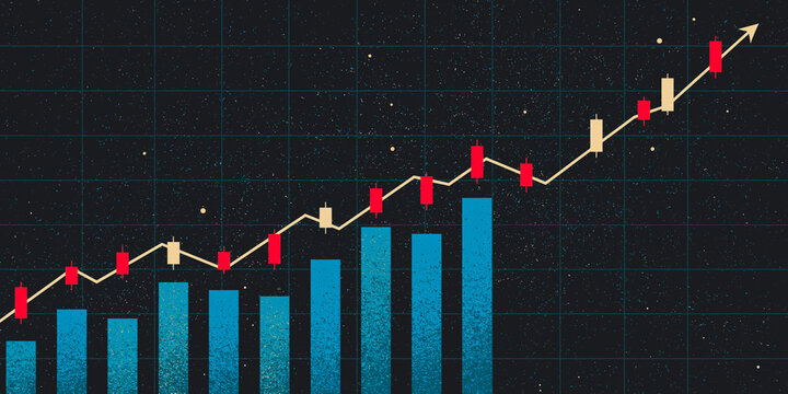 Financial Bull Market Growth Graph On Dark Grid Background