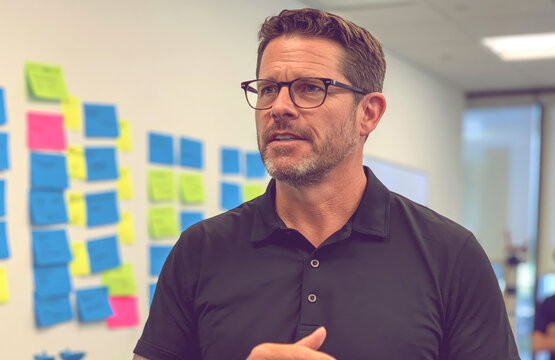 Startup Employee Leading Design Thinking Workshop Office