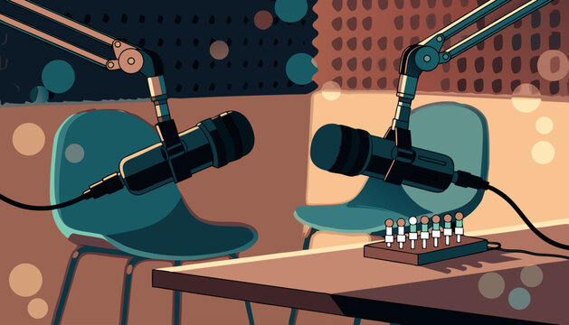 Podcast studio and soundboard illustration