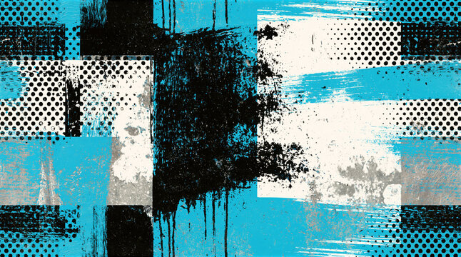 Blue, black and white geometric collage