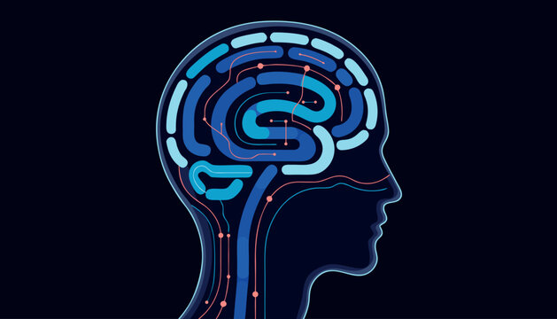 Human profile with a glowing brain network