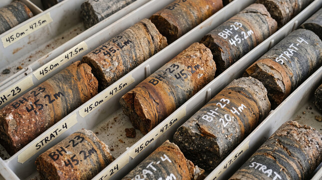 Labelled drill cores in storage trays