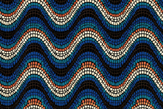 Blue and orange mosaic waves