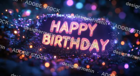 Happy Birthday Neon Text With Sparkling Festive Lights