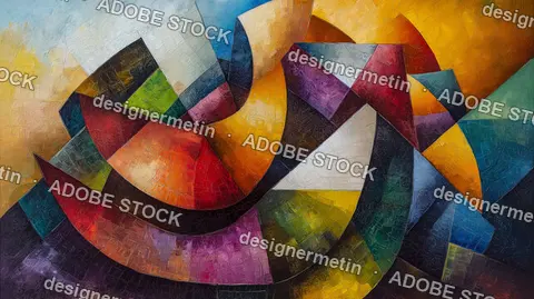 Abstract Oil Painting With Textured Geometric Shapes And Vibrant Colors