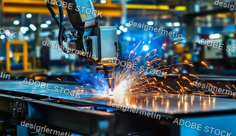 Advanced CNC Laser Welding Machine Processing Steel With Bright Sparks In A Modern Factory
