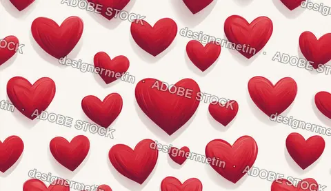 Valentine'S Day Red Hearts Card Design On Clean White Background