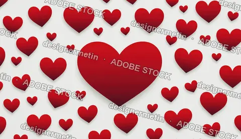 Valentine'S Day Red Hearts Card Design On Clean White Background
