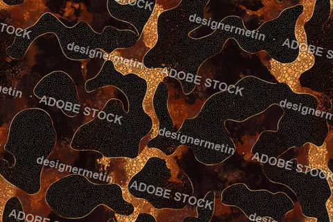 Abstract Tortoiseshell Camo:  A Luxurious, Abstract Tortoiseshell Pattern Featuring Rich Dark Browns, Blacks, And Shimmering Gold Accents.  The Design Evokes A Sense Of Sophistication And Edgy Style.