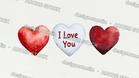 Three Watercolor Hearts With Love Message For Valentine Background