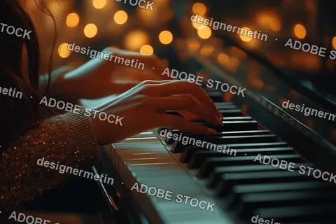 Woman Playing Piano With Elegant Hands In Warm Ambient Lighting Creating A Cozy And Emotional Atmosphere