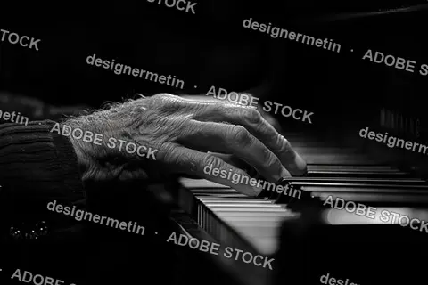 Elderly Musicians Hands Playing Piano In Black And White Expressing Passion Nostalgia And Timeless Artistry