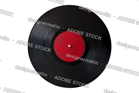 Classic Black Vinyl Record With Red Label Isolated On Transparent Background Symbolizing Retro Music Nostalgia And Analog Sound, Png