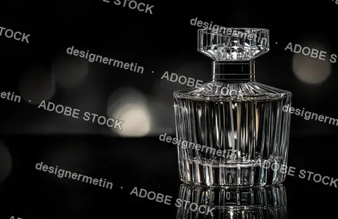 Luxury Glass Perfume Bottle With Elegant Design And Reflections On Black Background For Premium Fragrance Branding