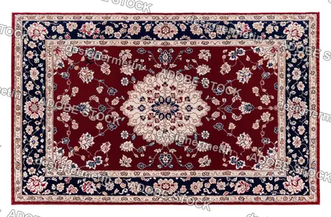 Luxurious Persian Rug With Intricate Floral Medallion Pattern In Deep Red, Blue And Ivory Isolated On Transparent Background, Luxury Handcrafted Textile, Classic Home Decor, Png