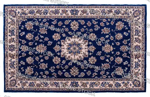 Ornamental Carpet Pattern With Intricate Floral Medallion Design And Ornate Border In Deep Blue And Cream Tones On Transparent Background, Classic Home Decor, Png