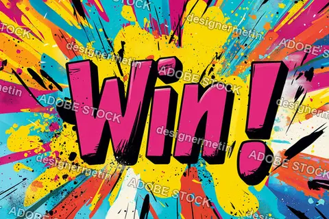 Colorful Pop Art Explosion Background With Bold Pink Win Text For Motivation And Celebration Themes
