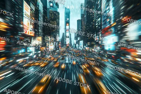 Futuristic City Traffic Scene With Glowing Light Trails And Motion Blur Capturing Fast-Paced Urban Nightlife Energy