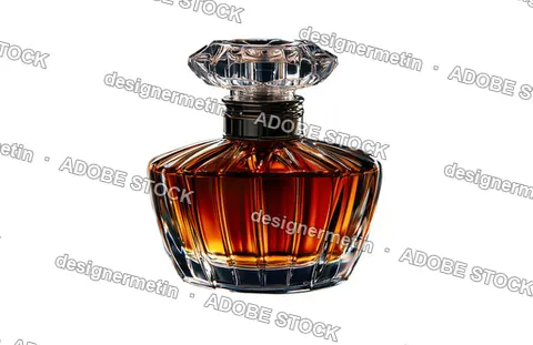 Amber Colored Luxury Perfume Bottle With Crystal Glass Design Isolated On Transparent Background For Premium Product Display, Png