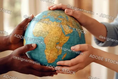 Diverse Hands Gently Holding Globe Symbolizing Unity Global Responsibility Cooperation And Shared Care For Planet Earth