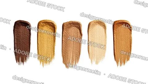 Set Of Five Foundation Makeup Swatches In Different Skin Tone Shades With Brush Texture On Transparent Background, Png