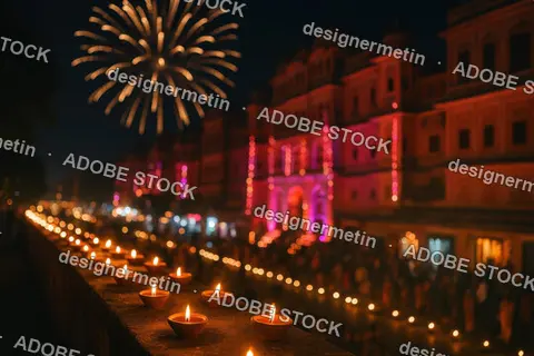 Diwali Night Celebration In Jaipur With Traditional Diyas Fireworks And Historic Palace Illumination