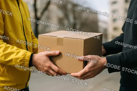 Close Up Of Hands Exchanging Parcel Outdoors Between Two People In Casual Clothing