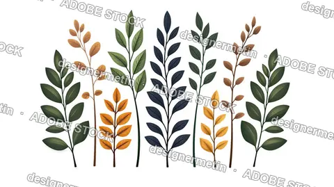 Mixed Leaf Vector Illustration Bundle In Fall And Evergreen Colors On Isolated Transparent Background, Png
