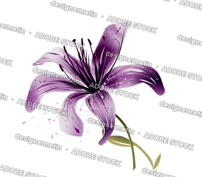 Single Violet Lily Flower With Artistic Brush Strokes Vector Isolated Transparent Background, Png