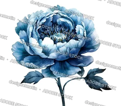 Blue Watercolor Peony Flower Botanical Illustration Isolated Transparent Background, Png