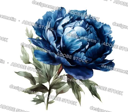 Realistic Blue Peony Flower With Leaves Vector Art Isolated Transparent Background, Png