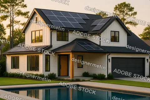 Modern Sustainable American Home In Houston With Solar Roof Panels And Green Energy Architectural Design Concept