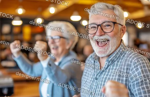 Joyful Elderly Friends Laughing And Dancing Together In A Community Center During Social Gathering