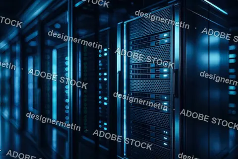 Blue Lit Secure Data Server Room With Modern Computing Equipment For Digital Infrastructure And Backup Systems