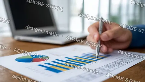 Businessman Analyzing Financial Charts With Pen And Laptop In Bright Office Workspace Environment