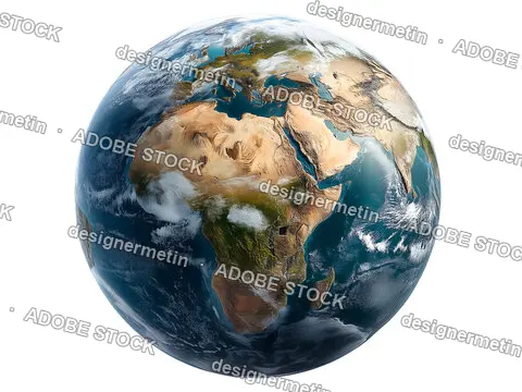 Highly Detailed Earth Planet Globe Showing Africa Europe Middle East Transparent Background, Png