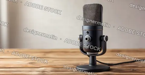 Podcast microphone with copy space