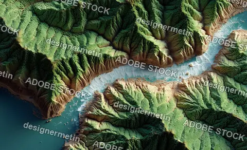 Satellite Mapping Visualization Of Dramatic Coastal And Inland Topography In The Iconic Gorges Area