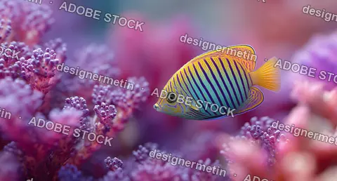 Vibrant Tropical Fish With Colorful Stripes Swimming Through Lush Coral Reefs Underwater