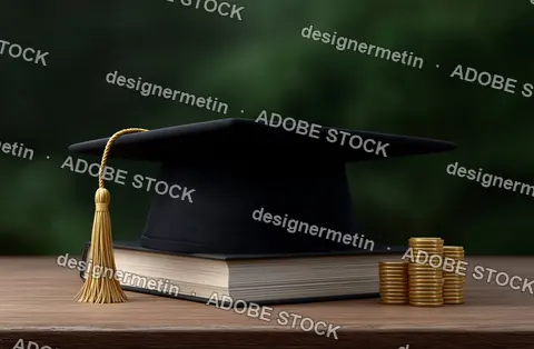 Graduation Cap And Book With Stacks Of Golden Coins Symbolizing Education Knowledge Investment And Academic Success