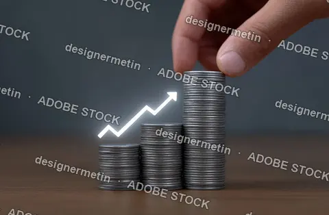 Hand Placing Coin On Growing Stack Symbolizing Savings Investment Finance And Increasing Economic Progress