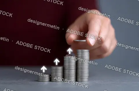 Hand Stacking Coins With Glowing Arrows Upward Symbolizing Growth Investment Savings Finance And Business Success