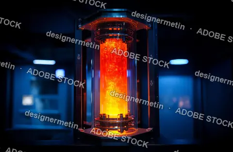 Sci-Fi Glowing Orange Energy Chamber In High-Tech Futuristic Environment Surrounded By Blue Ambient Lighting