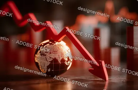 Global Financial Crisis Depicted By Red Arrow Downtrend And World Economy Decline Concept Illustration