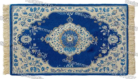 Detailed Light Blue Vintage Persian Carpet With White Floral Borders Isolated Transparent Background Png