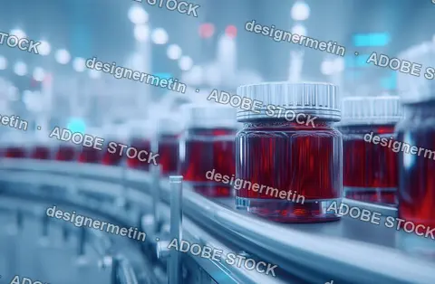 Luxury Skincare Cosmetic Jars With Shiny Silver Lids Placed On Conveyor Inside Automated Production Factory Line