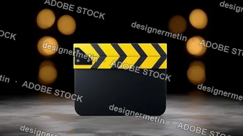 Shiny Film Clapperboard With Yellow Stripes Video Representing Entertainment Industry Creativity And Cinematic Production