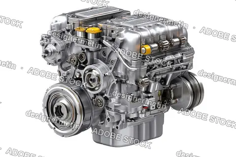 Compact Racing Engine With Yellow Oil Caps Performance Machine Isolated Transparent Background, Png
