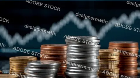 Stacks Of Coins In Front Of Financial Graph Business Video Representing Economy Investment Trading And Corporate Growth
