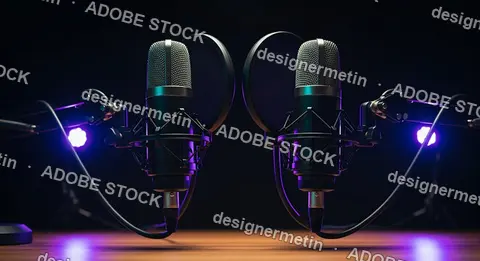 Two microphones under coloured lighting